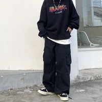 qweek harajuku streetwear black cargo pants women hip hop khaki oversize patchwork wide leg trousers for female spring autumn