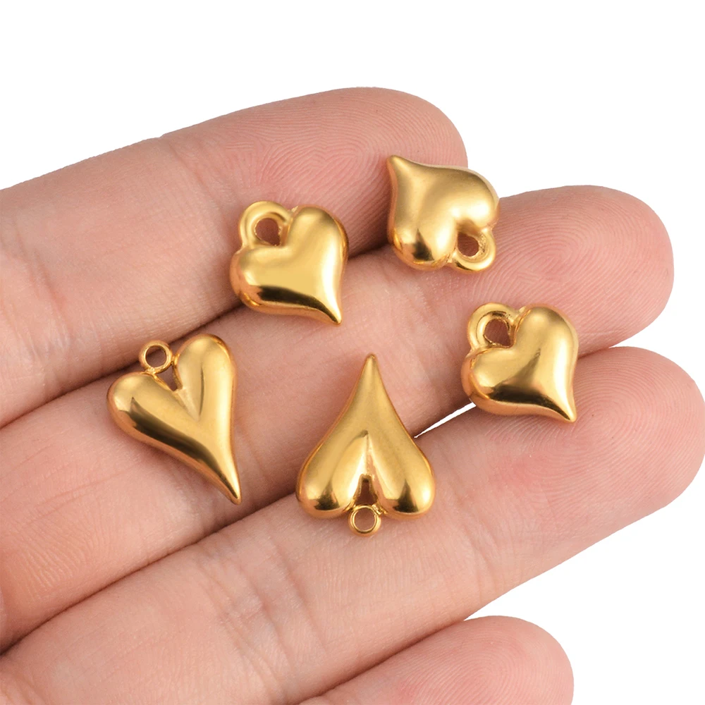 5pcs Stainless Steel Gold Plated Hollow 3D Heart Charm Pendants for Women Necklace Bracelet DIY Jewelry Making Findings Supplies