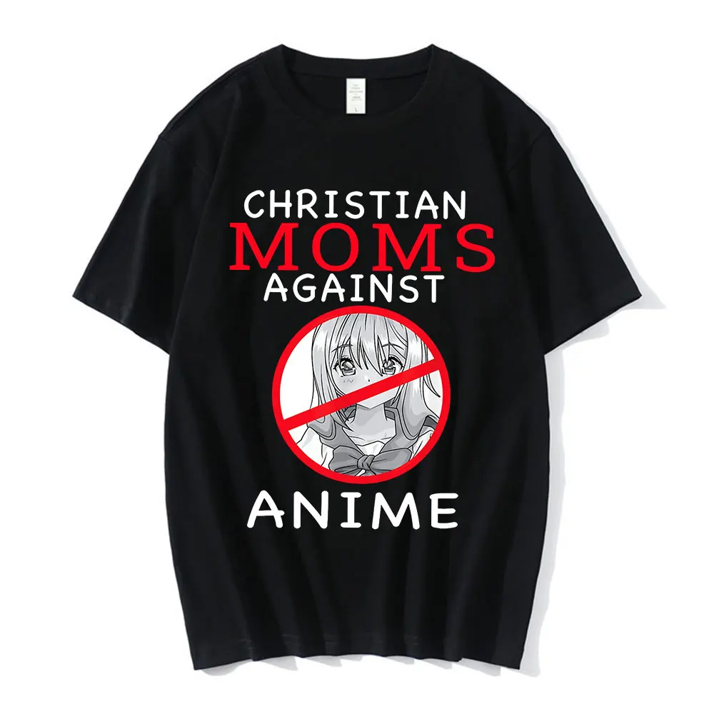 

Teeteety Men's High Quality 100% Cotton Christian Moms Against Anime Printed Graphic O-neck T-shirt