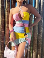 hirigin double layered patchwork jersey bodycon mini dress female celebrity festival party clothing sexy rave nightclub outfits