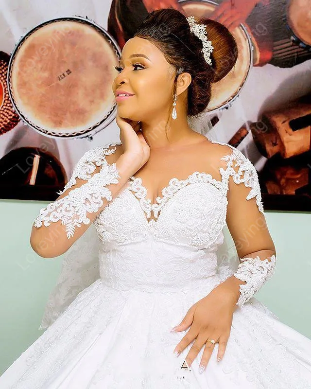 Блестящее женское бальное платье с длинным рукавом свадебные платья жемчугом |