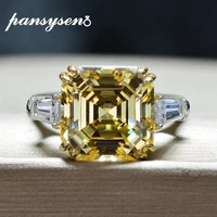 pansysen 100 925 sterling silver asscher cut citrine created moissanite gemstone wedding finger ring fine jewelry drop shipping