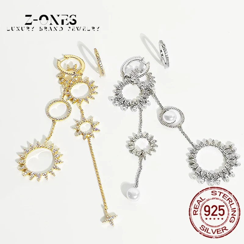 

S925 sterling silver women long earrings pearl tassel earrings gear exaggerated pendant earrings banquet Monaco jewelry fashion