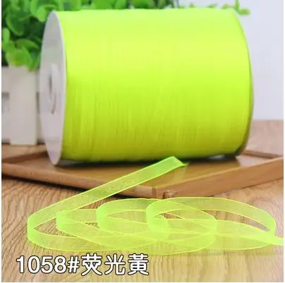

6mm Width 10 meters Fluorescent yellow Organza Ribbons Apparel Sewing Fabric DIY Gift Packaging Wedding Decoration Tapes Ribbon