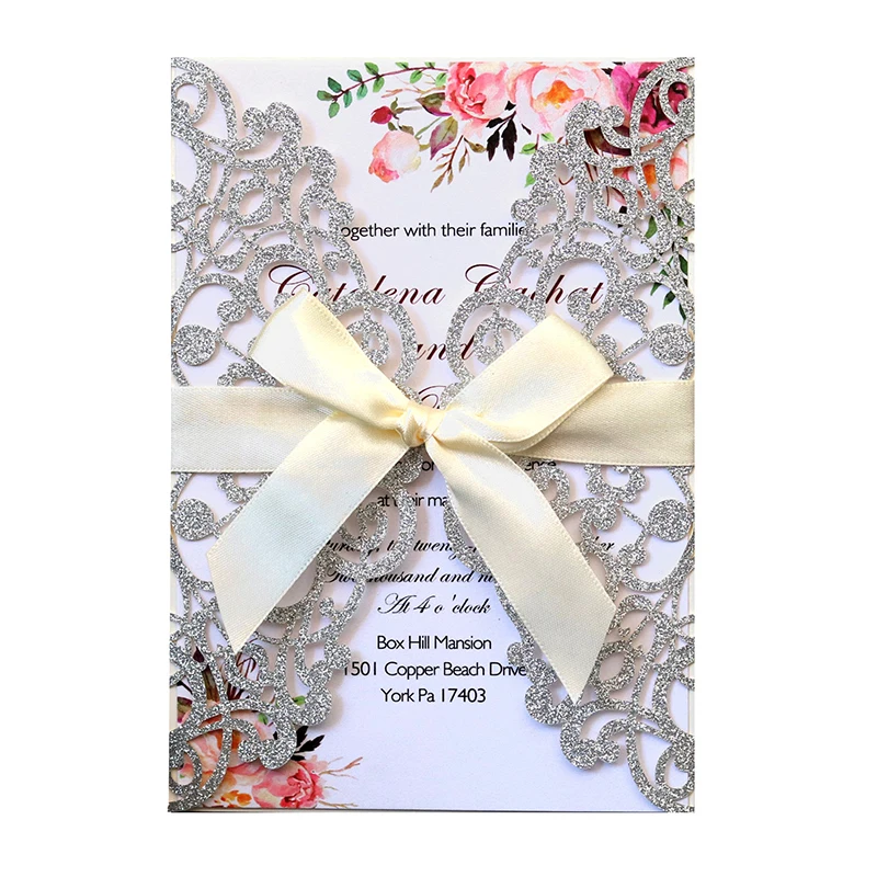 

10pcs Glitter Paper Invitation Card With Envelope invite Cards Customized Wedding Mariage Baptism Party Supplies Decoration