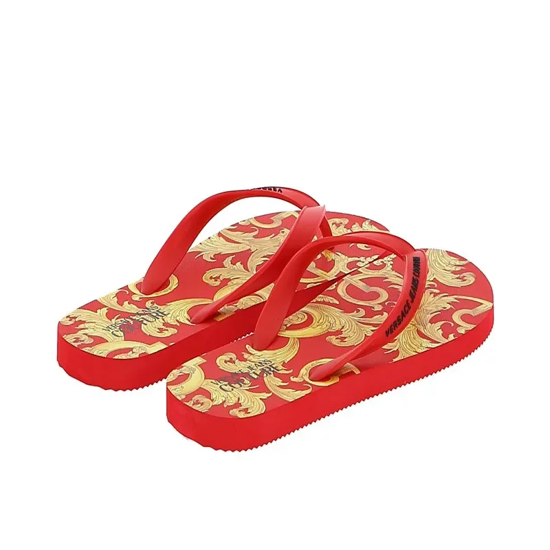 

slippers Jeans Couture Red/Gold Baroque Print Flip Flop Slide-11 for mens flip flops