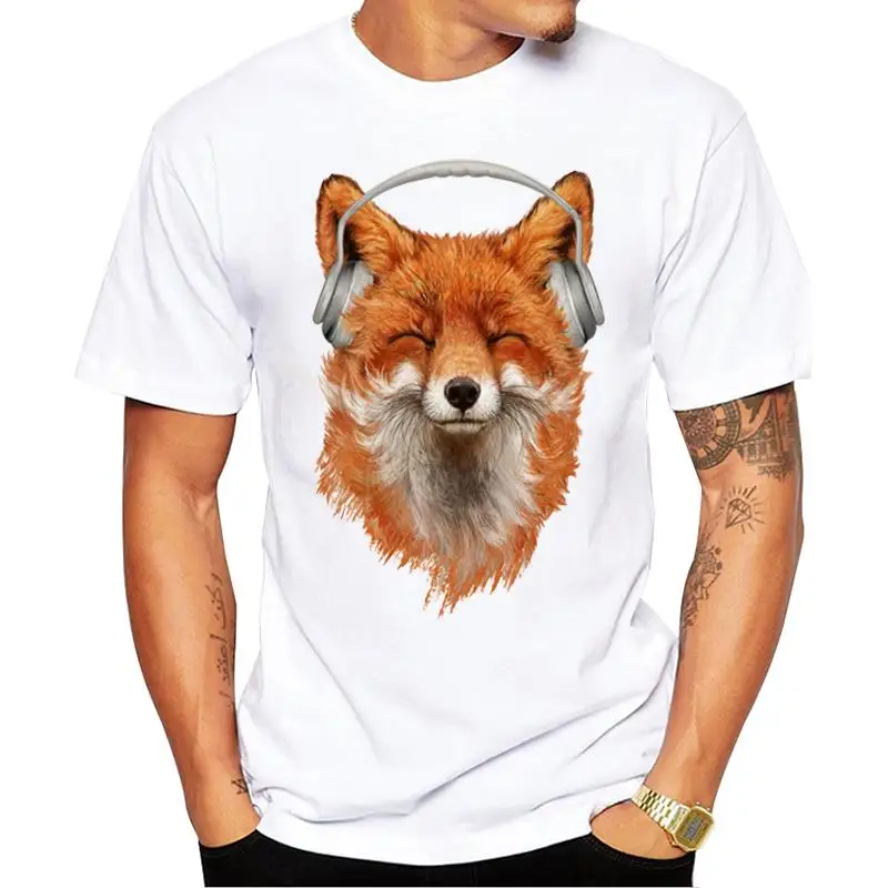 

FPACE Hot Sales Animal Men T-Shirt Summer Smiling Musical Fox Printed Tshirts Short Sleeve O-Neck Tops Funny Tees