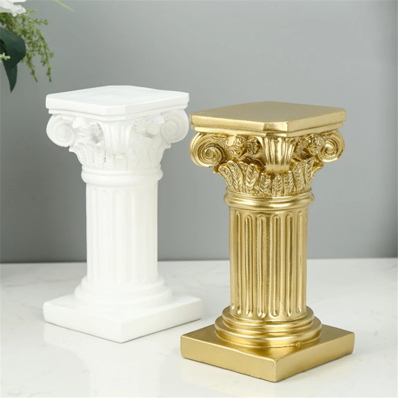 

2pcs 19cm White Gold Roman Pillar Resin Sculpture Home Livingroom Furnishings Crafts Office Desktop Figurines Decoration