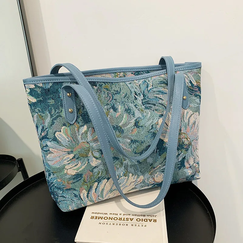 

New Painting Flower Luxury Large Canvas Tote 2022 Summer Trends Women's Designer Handbag High Capacity To Handle Shoulder Bags