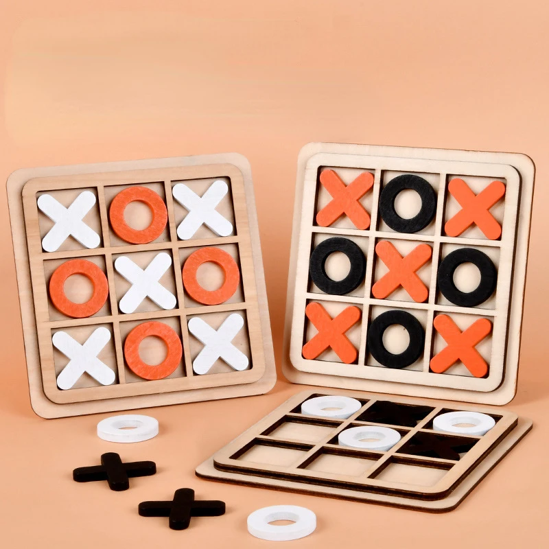 

Wooden XO Tic-tac-toe Board Children's Puzzle Tic-tac-toe Game Early Education Toy Desktop Board Logical Thinking Training