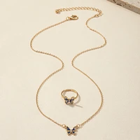ins new gold chain navy blue enamel butterfly piercing thin choker pendant necklaces trendy korean fashion women party jewelry