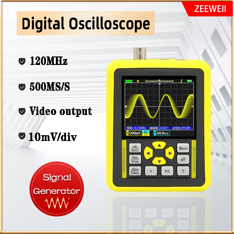 

ZEEWEII DSO1511G DSO1511E 120M 2.4-inch Screen Digital Oscilloscope 120MHz Analog Bandwidth Support Signal Generator Handheld