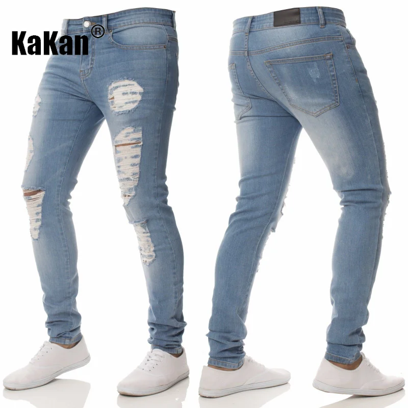 Kakan - New European and American Distressed Slim Fit Small Feet Jeans for Men, Youth Trend Stretch Long Jeans K49-082