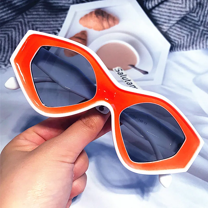 

Vintage Patchwork Triangle Cat Eye Sunglasses For Women New Fashion Brand Thick Orange Pink Gradient Sun Glasses Female Shades