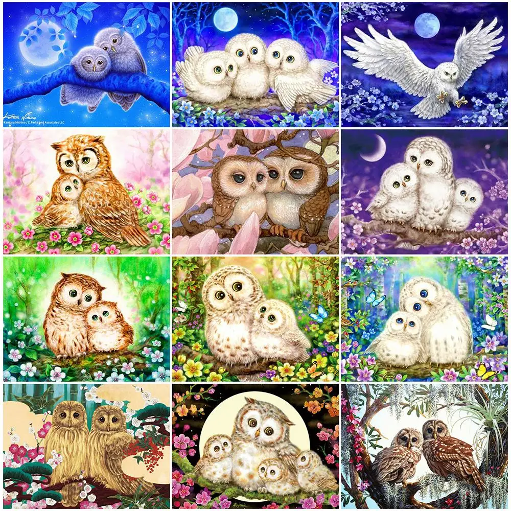 

5D Diamond Painting Square/Round Full Drill Owl Beaded Mosaic Diamond Embroidery Animal Picture of Rhinestones Decor for Home