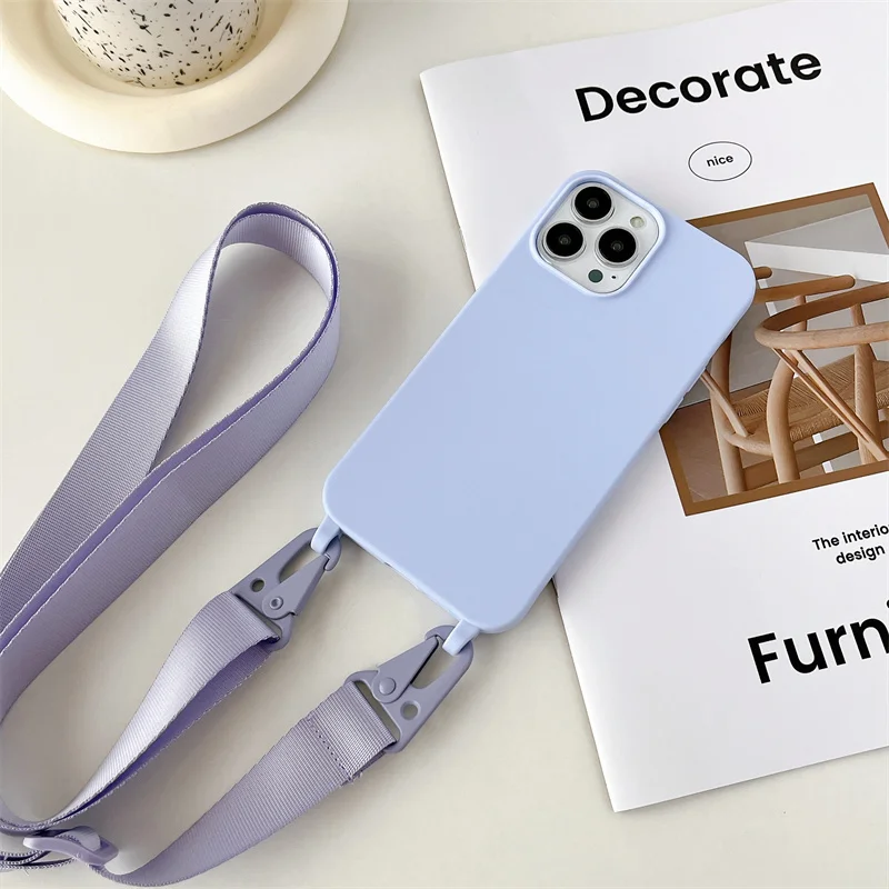 Luxury Crossbody Lanyard Strap Phone Case For iPhone 14 12 13 Mini 11 Pro Max Plus Candy Color Silicone Soft TPU Back Cover