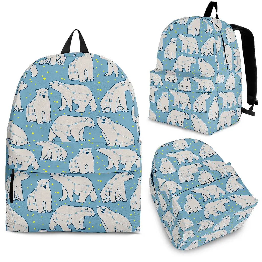 

YIKELUO Cute Cartoon White Polar Bear Print Durable Backpack Light Blue Unisex Bag Animal Printed Student Textbook Knapsack