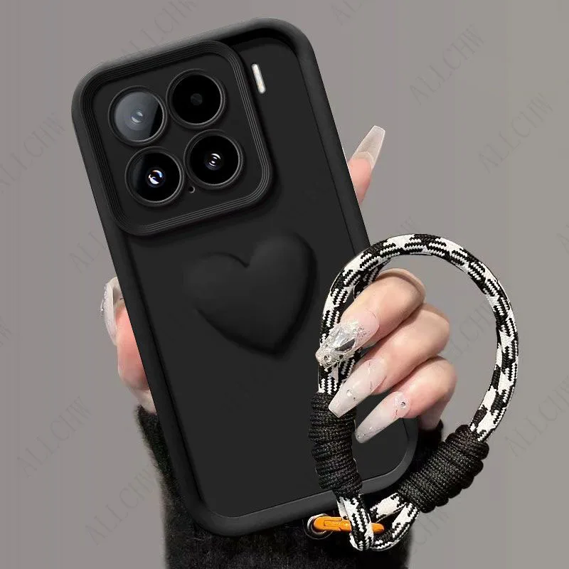 Фото Чехол для Xiaomi 17T / Mi 17T Pro, чехол для телефона Xiaomi 15T Pro, чехол для Xiaomi 15T с 3D-сердечком и ремешком на руку, задняя крышка №4