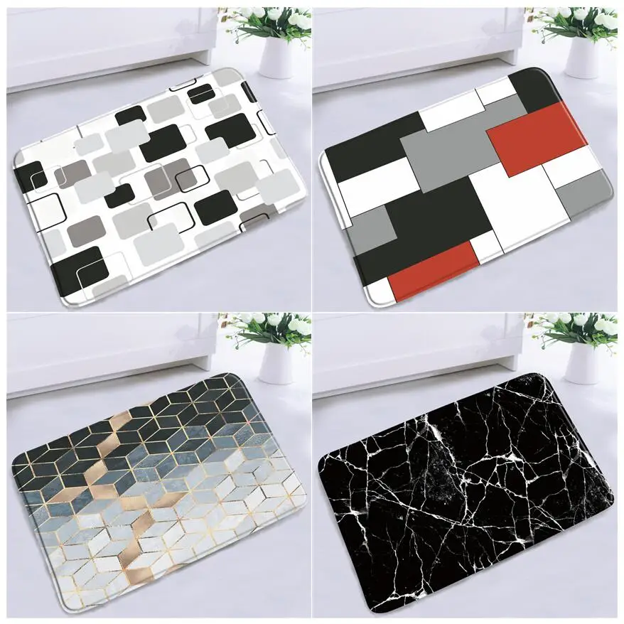 

Geometric Bath Mats Black White Marble Pattern Kitchen Mat Creative Design Home Door Pad Bedroom Foot Rug Bathroom Carpet Decor