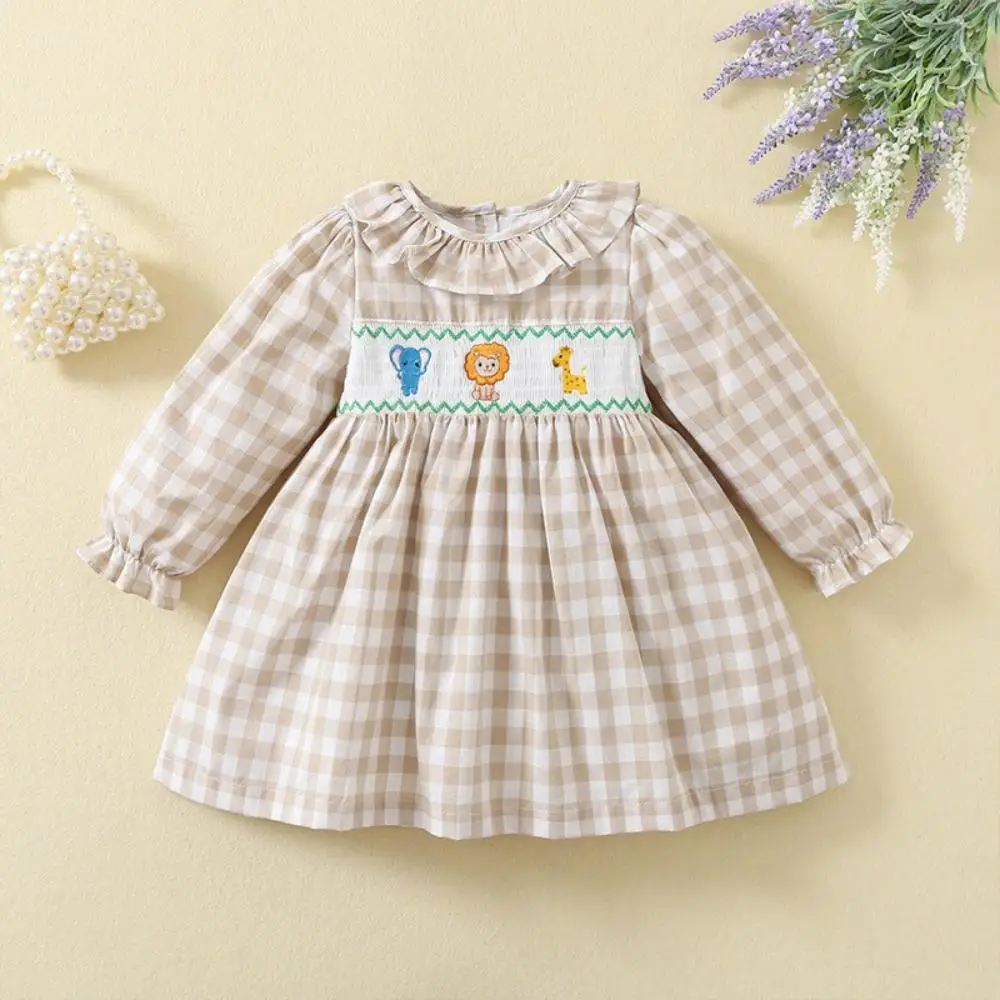 

2023 Boutique Skirt Tatting Linen Petticoat Baby Girl Clothes Smock Dress Sleeveless Animal Embroidery Princess Lattices Suit