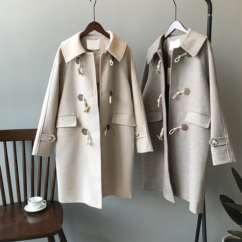 

Женское шерстяное платье с пряжкой, пальто в Корейском стиле из плотной ткани, на осень и зиму