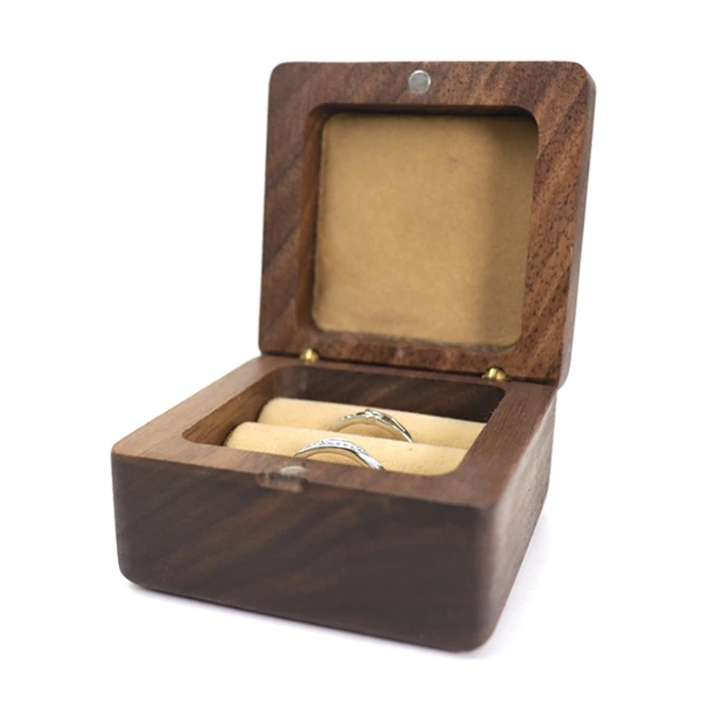 

Ring Box for Wedding Ceremony Wooden Double Square Ring Bearer Holder for Engagement Proposal Rustic Ring Box Jewelry