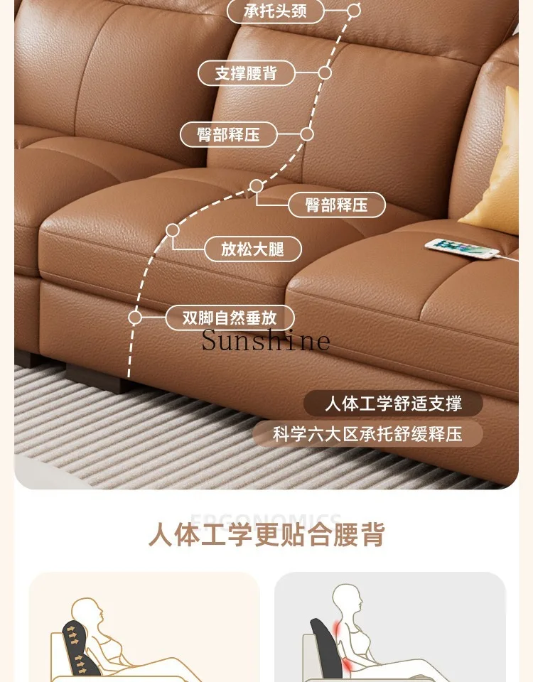 Современная гостиная первый слой воловьей кожи прямой ряд диван для небольшой