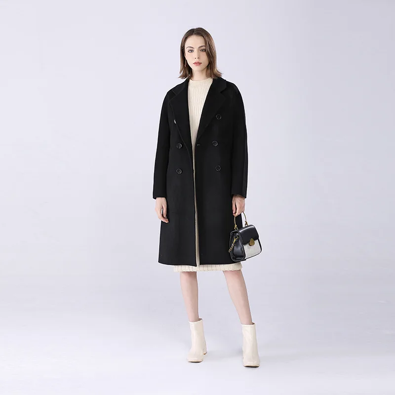 

Корейское женское длинное пальто ручной работы в стиле Хепберн двустороннее кашемировое шерстяное длинное шерстяное пальто кашемировое п...