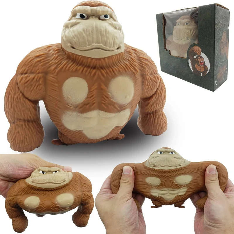 Stretch Gorilla Figure Toys Funny Brown Monkey Squishy Sensory Squeeze Toy Stress Reliever Figure for Kids & Adults Anxiety Gift