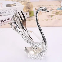 7 pcs swan dinnerware set swan fruit base holder spoon fork cutlery coffee cake fruit salad dessert flatware teaspoon