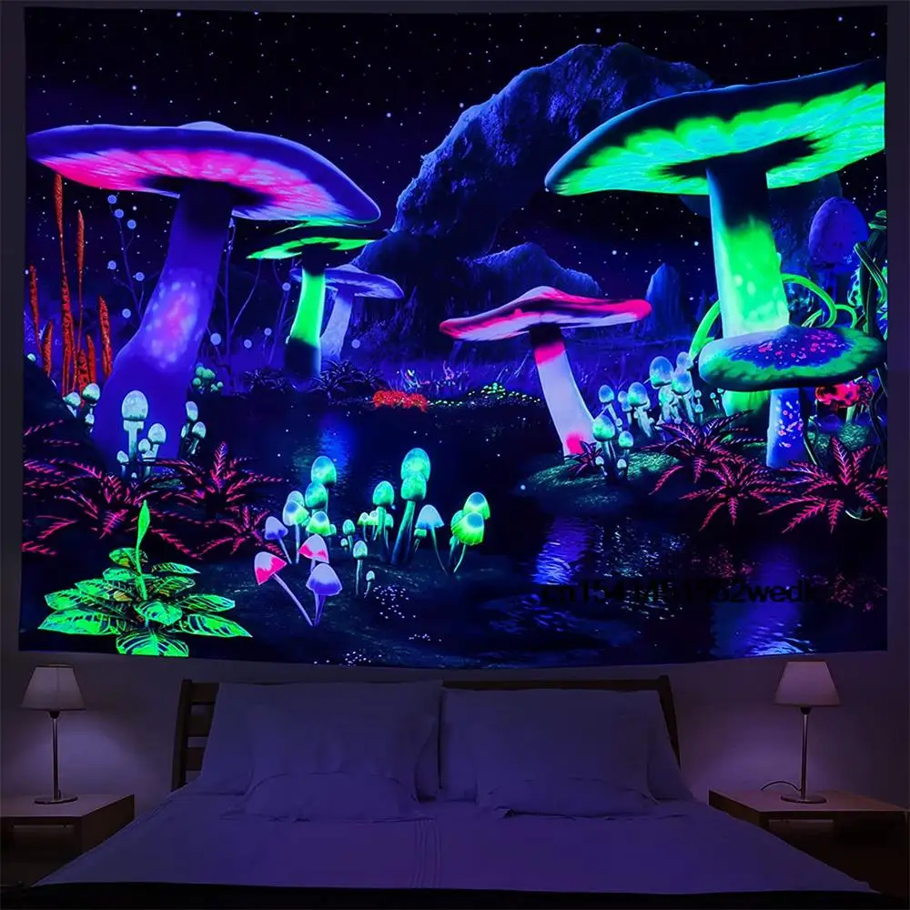 

Гобелен в виде грибов Blacklight, Волшебный настенный гобелен в виде звездной ночи, украшение для дома в стиле хиппи
