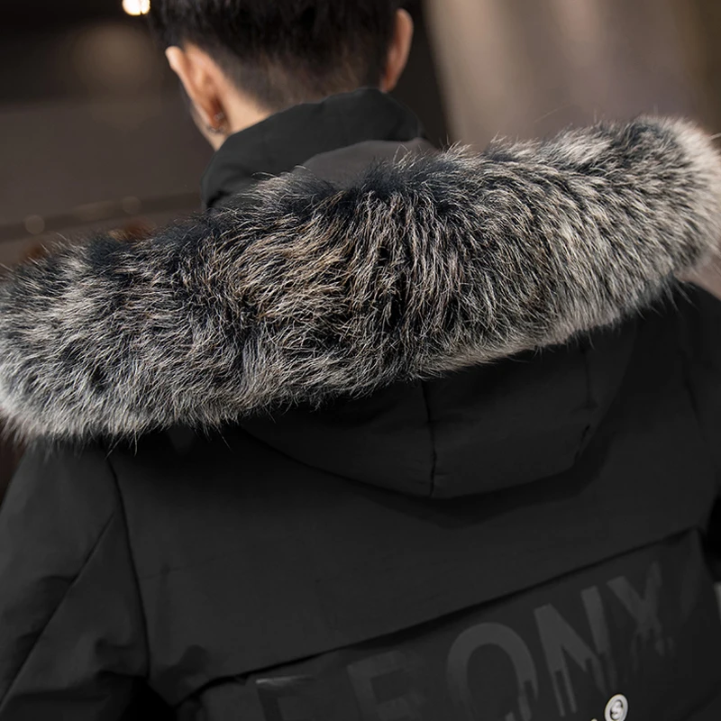 Men's Winter Down Jacket Coat Thickened Warm Removable Hooded Fur Collar Down Jacket Parka Coat Premium White Duck Down Jacket