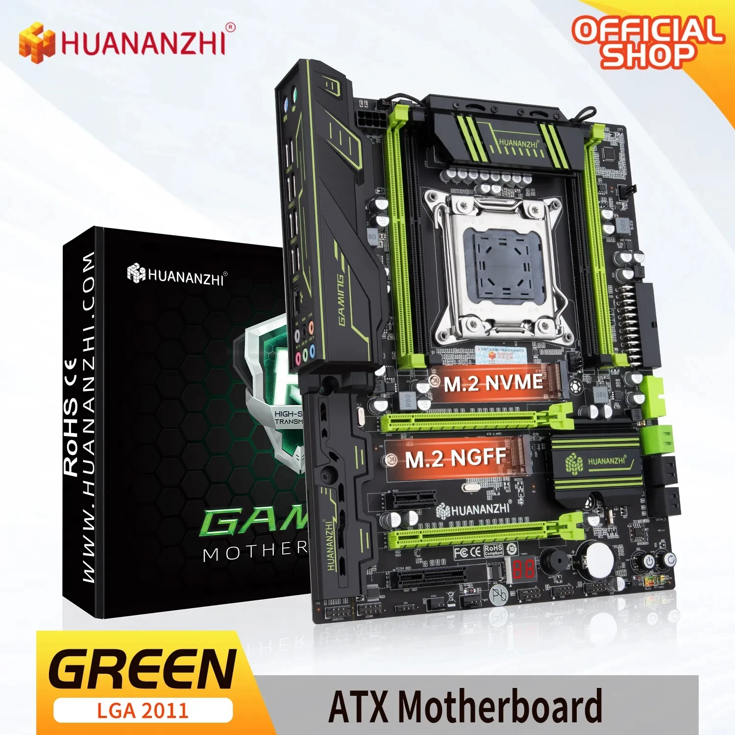HUANANZHI X79 GREEN LGA 2011-3 XEON X79 Motherboard support Intel E5 2620 2640 2650 2680 2690 V1 V2 REG ECC DDR3 Memory nvme