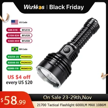 Wurkkos TS30S Pro 21700 Rechargeable Tactical Flashlight  LED USB-C 6000Lm Torch MAX 1086M Stainless Bezel Anduril 2 Power Bank