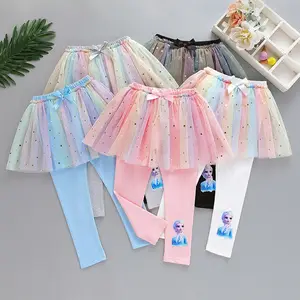 Imported Girls Culottes Cute Cartoon Frozen Anna Elsa Print Skirt Pants Spring Autumn Princess Rainbow Baby G