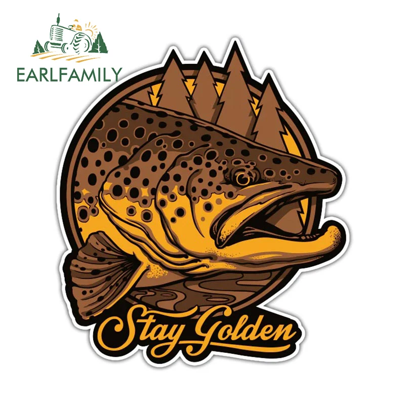 

EARLFAMILY 13 см x 11,5 см забавная наклейка на автомобиль в виде рыбы для остановки Золотая коричневая форель переводная картинка ящик для снастей наклейка на багажник для внедорожника s