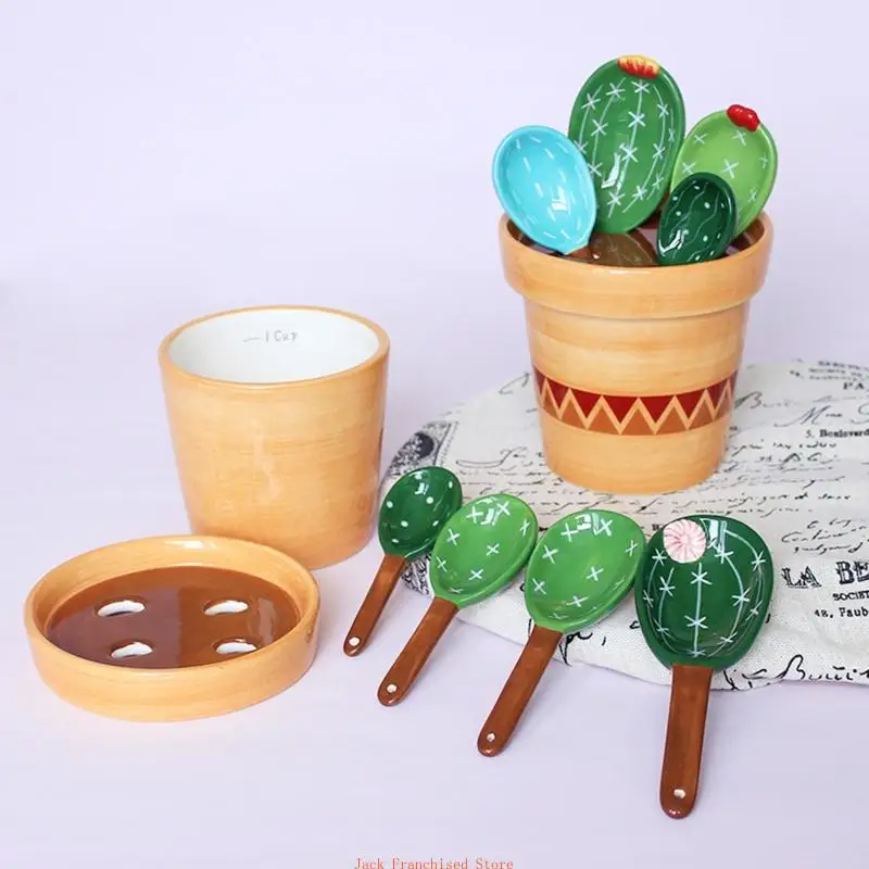 Керамические мерные ложки кактус с набором держателей для выпечки домашней