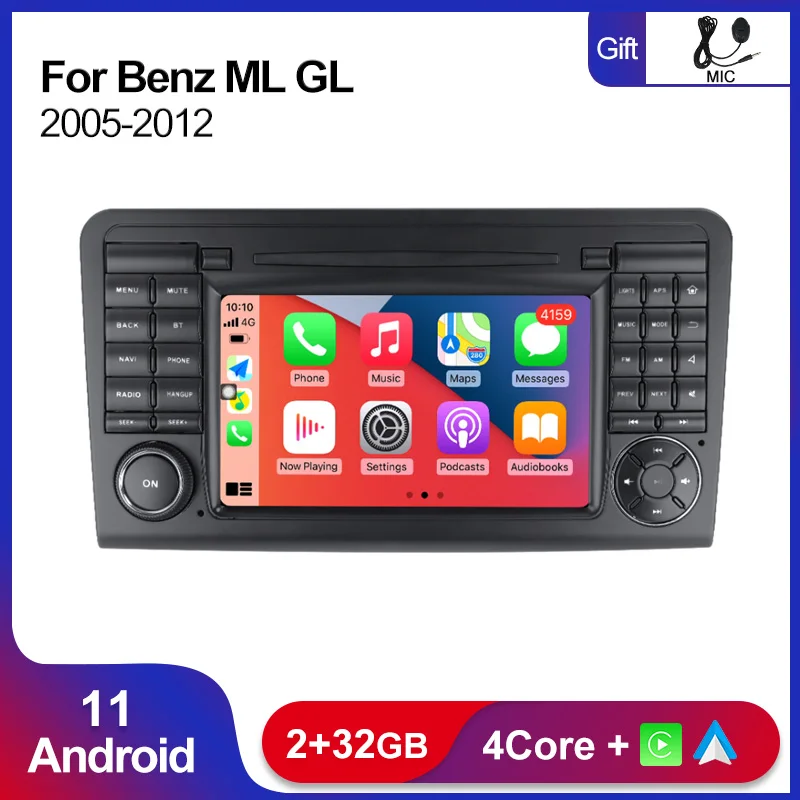 

Автомобильный стерео-радиоприемник 2 + 32 ГБ, 2DIN, Android 11, для Mercedes ML W164 X164 ML350 ML300 GL500 ML320 ML280 GL350, GPS-навигация, Wi-Fi