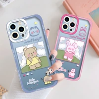 cute bear coque for iphone 13 12 mini 11 pro max xs xr 7 8 plus se 2020 2022 transparent soft tpu protection shell rabbit cover