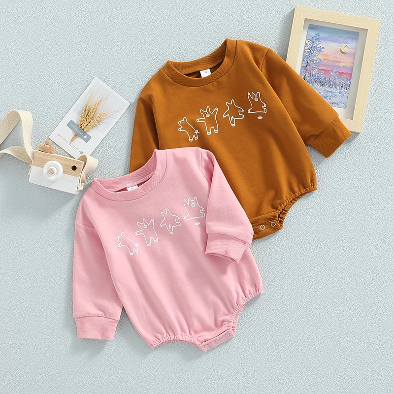 

Baby Boys Girls Long Sleeve Cartoon Bear Print Bodysuits Playsuit Cute Autumn Winter Clothes for Kids Children