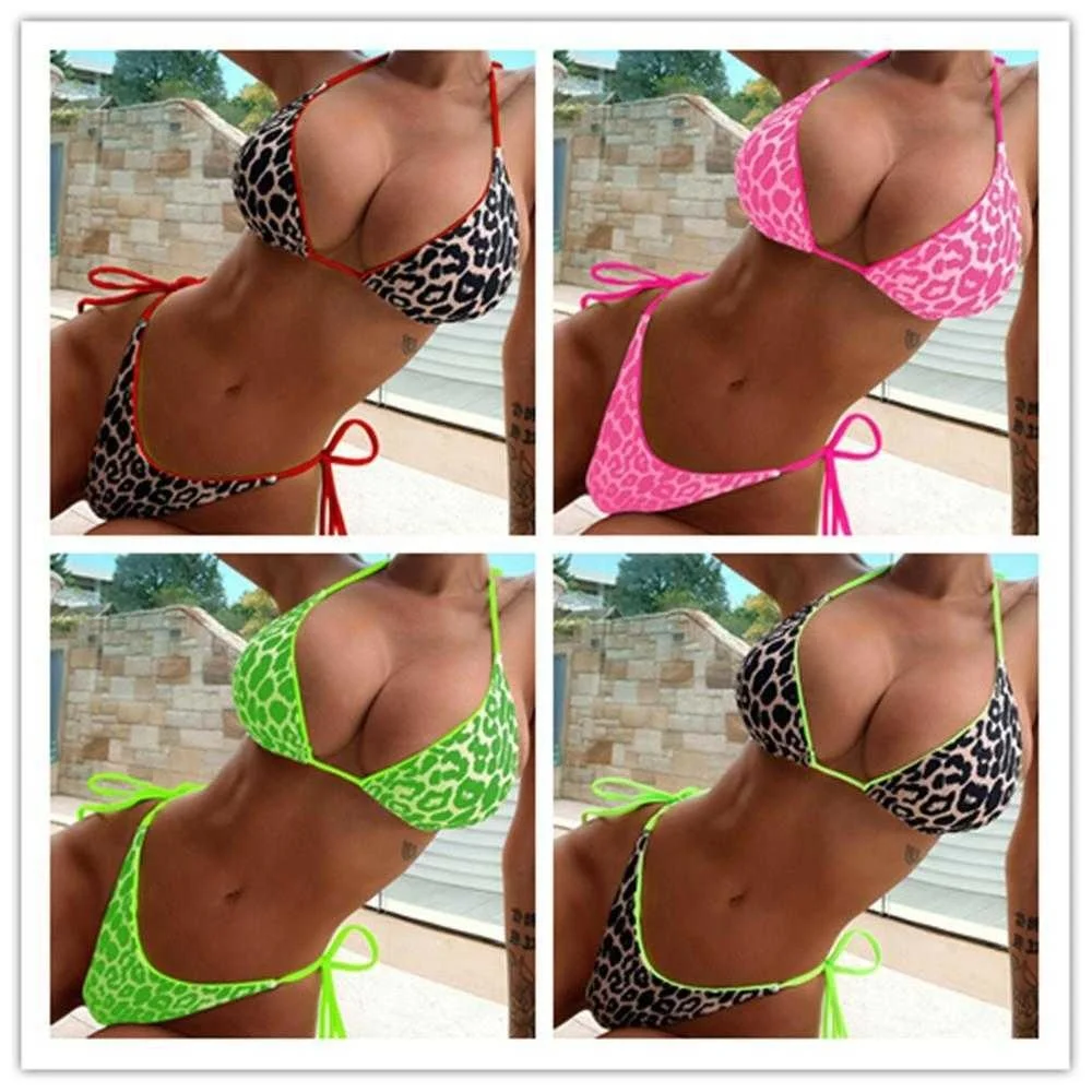 

Triangle Lace Up Swimsuit Womens Split Sexy Bikini Brazilian Double Sided Beach