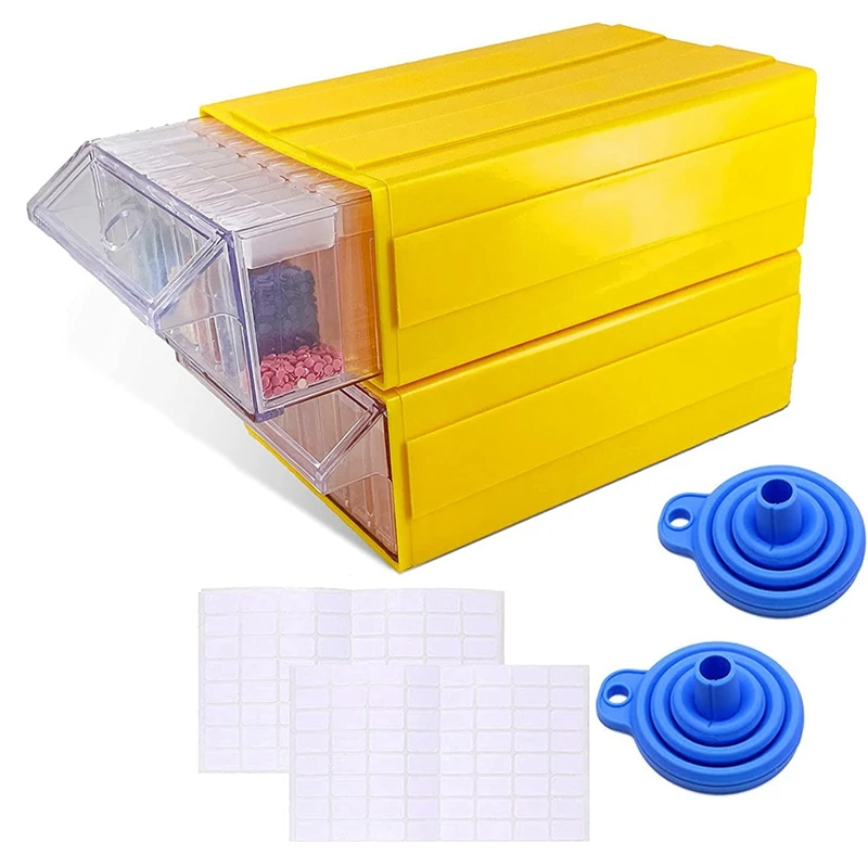 

2 Pack Diamond Painting Kits Storage Containers,70 Grid Diamond Art Stacked Storage Box Container,With Labels and Funnel