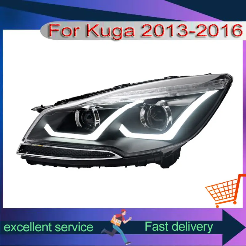 Фото Автомобильные фары для Ford Kuga 2013-2016, модификация, автомобильные аксессуары, передняя лампа, светодиодные DRL, ксеноновые фары с двойной проекционной линзой №3