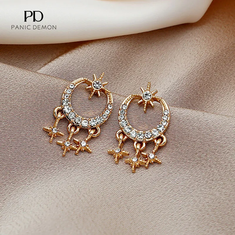 

2021 New Original Design Temperament Fashion Sense Star Moon Earrings Anti-allergy Ring Women's Tassel Earrings Jewelry