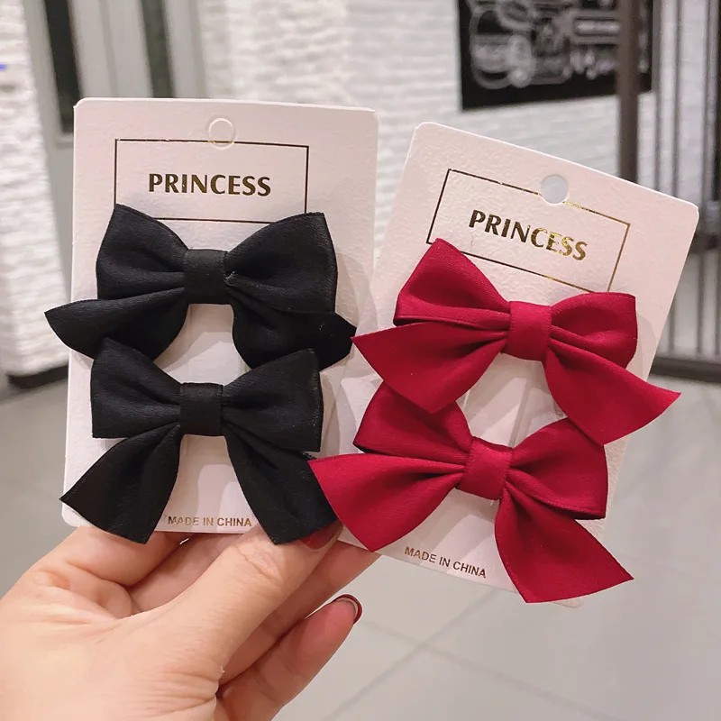 

2Pcs Solid Color Bowknot Hair Clips for Cute Girls Bow Barrettes Safty Hairpins Headwear Ponytail Clip Kids Hair Accessories