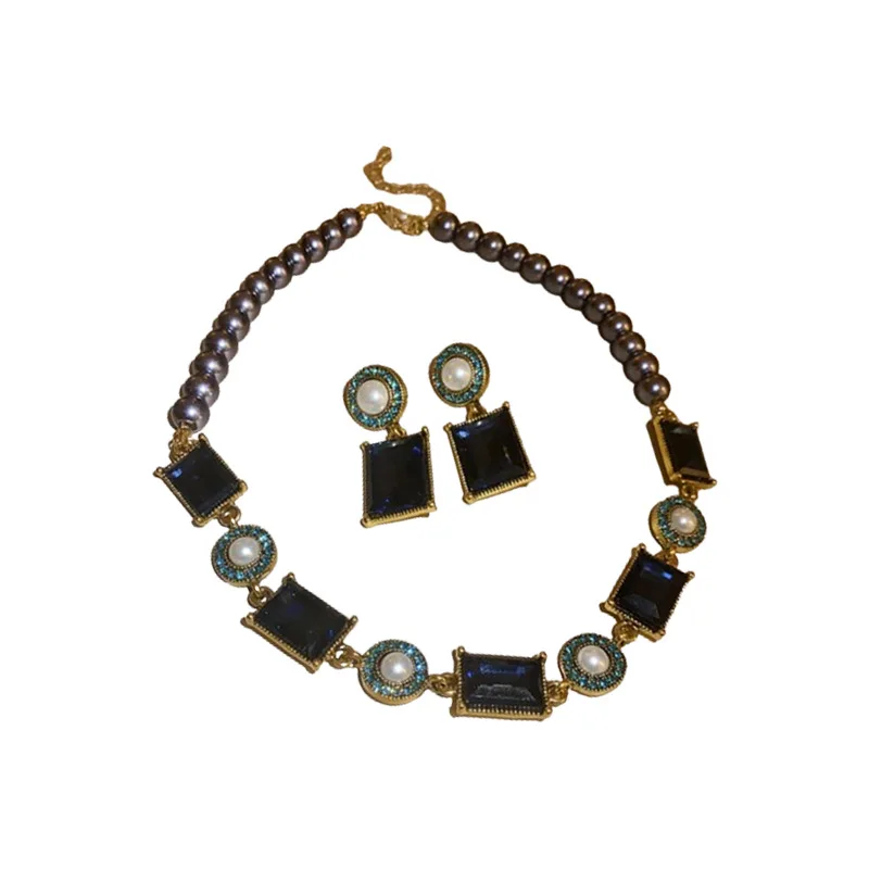 NISHIZAWA бриллиантовый жемчуг геометрическое ожерелье серьги комплект ретро