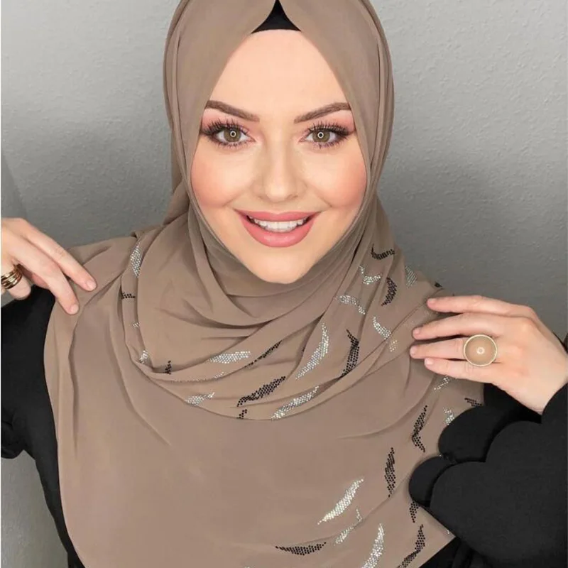 

Plain Crescent Diamond Bubble Chiffon Hijab for Women Scarf Wrap Solid Color Shawls Headband Muslim Hijabs Scarves 2022 New