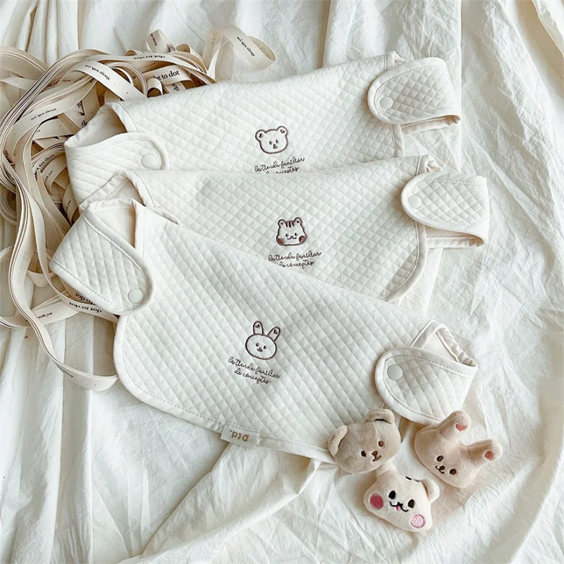 3Pcs Ins Korean Style Cotton Embroidery Baby Bibs Saliva Towel Cartoon Newborn Burp Cloths Infant Safety Seat Shoulder Strap enlarge