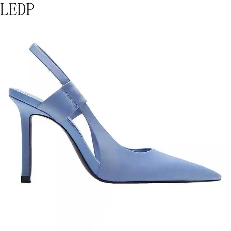 

LEDP летние высокие каблуки Новые узкие женские туфли с ремешком сзади с острым носком Классические высокие каблуки туфли на шпильке