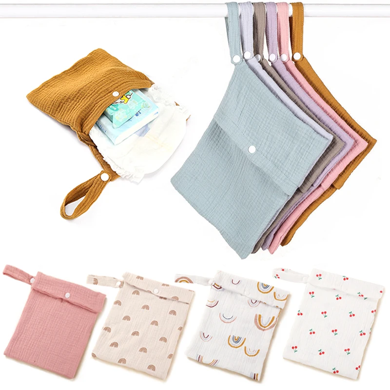 

Multifunctional Baby Diapper Bag Reusable Solid Color Travel Nappy Pouch Soft Cotton Mummy Storage Bag